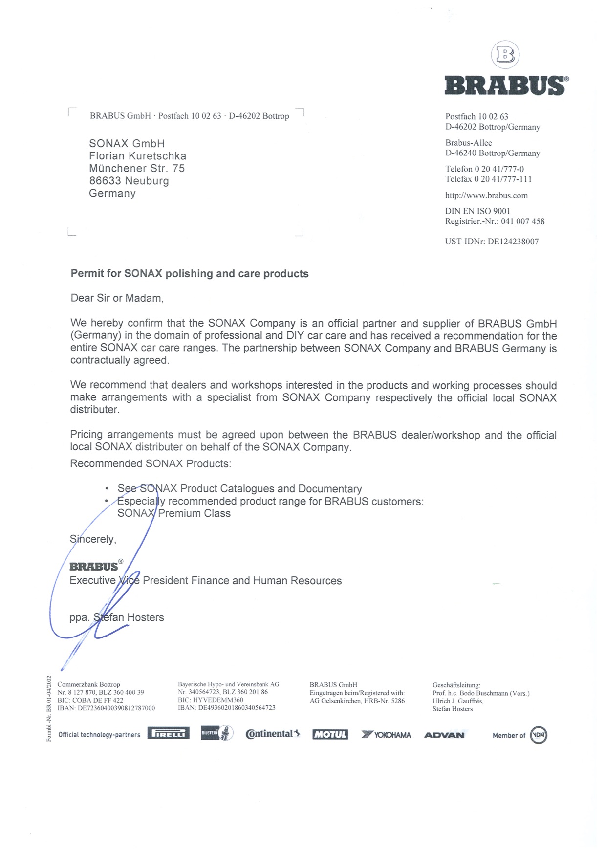 BRABUS letter of recommendation GB Sonax coating AutoDetailer Studio
